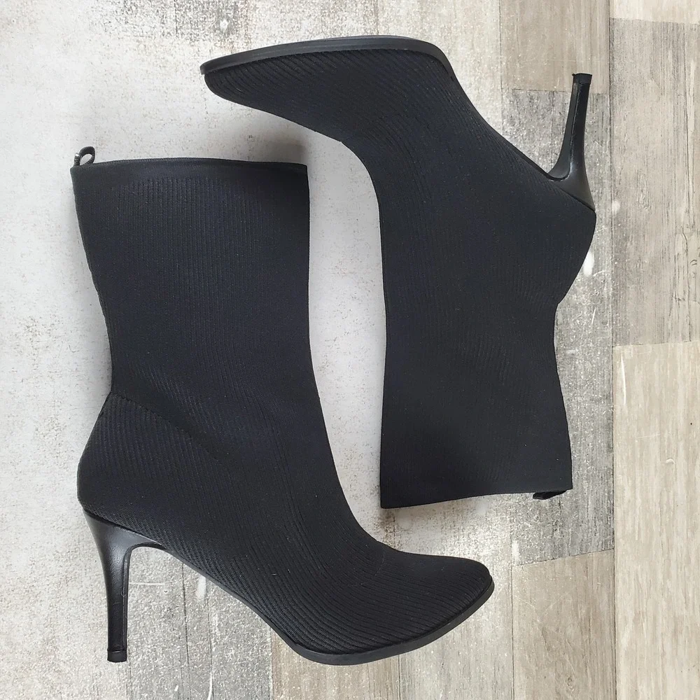 Lauren Ralph Lauren Mckay Womens Bootie Heel Sz 8 B Black Knitted Stiletto Heel